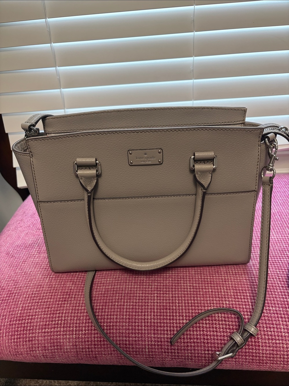 kate spade grey taupe leather satchel with removable crossbody strap